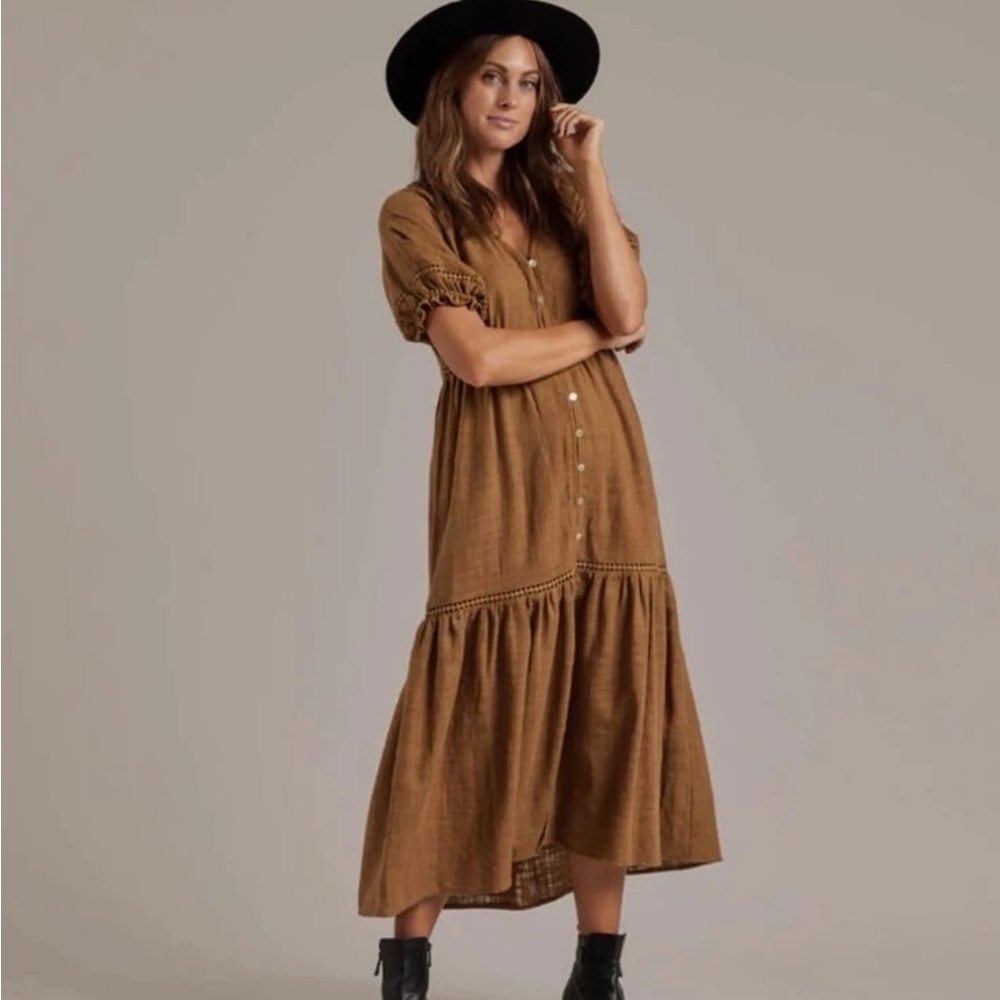 Rylee & Cru Mandi button down midi dress in spice Brown women’s small EUC